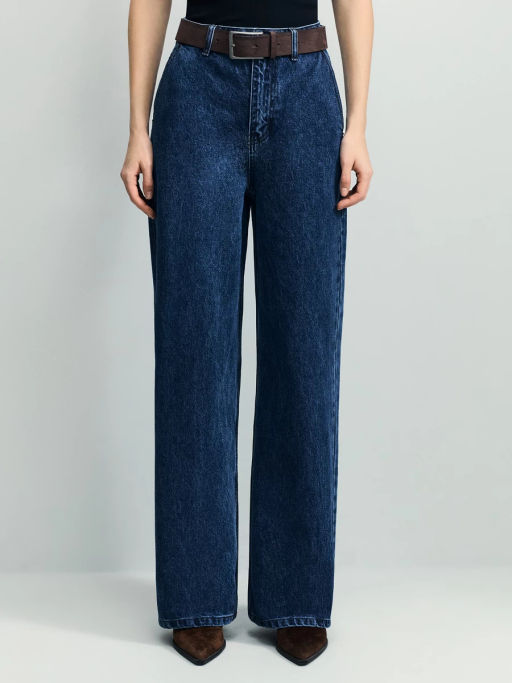 Джинсы широкие с высокой посадкой с ремнём ZR2604092331-103 / Zarina
