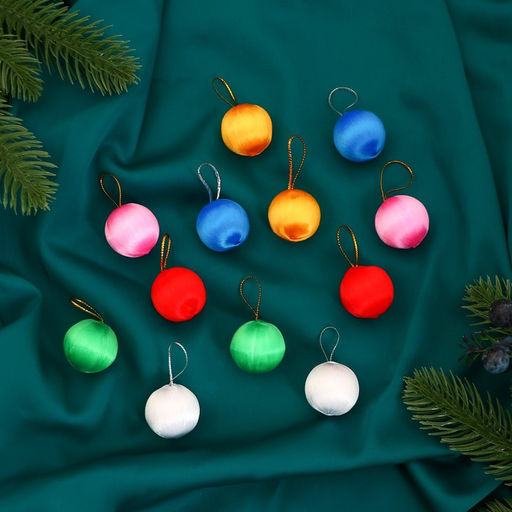 Цена за 3 шт. Ёлочные игрушки Текстильный глянец, шары новогодние, набор 12 шт., d=3 см, МИКС