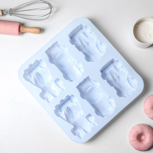 Форма для выпечки Доляна Гонки, силикон, 29.5?27 см, 6 ячеек (11.5?6.5 см), голубая  фото 3