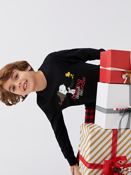 Bisiklet Yaka Snoopy Bask?l? Uzun Kollu Erkek ?ocuk Pijama Tak?m? - Waikiki фото 2