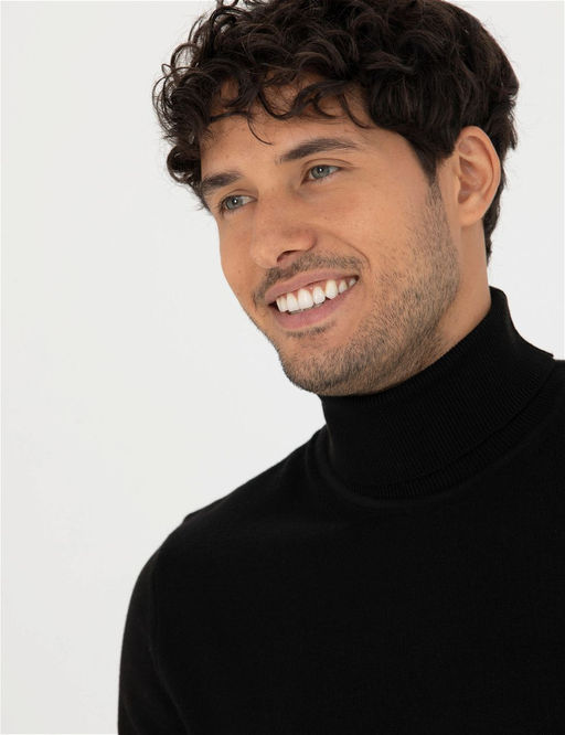 Siyah Slim Fit Bal_k__ Yaka Basic Triko Kazak - Pierre cardin фото 2