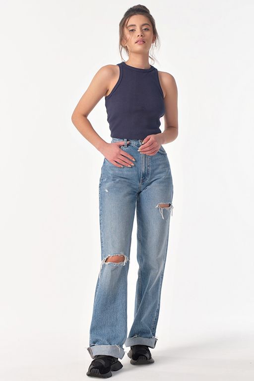 Кроп-топ трикотажный из хлопка темно-синий