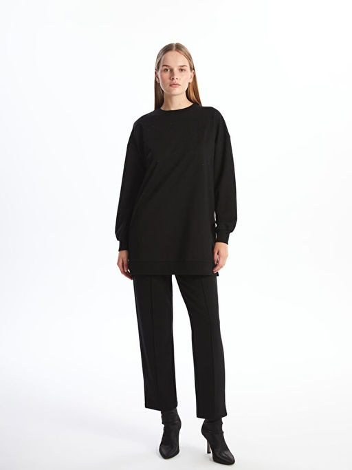 Bisiklet Yaka Parlak Ta?l? Kad?n Sweatshirt Tunik