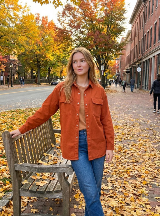 K13307 Джинсовая рубашка КИРПИЧНЫЙ