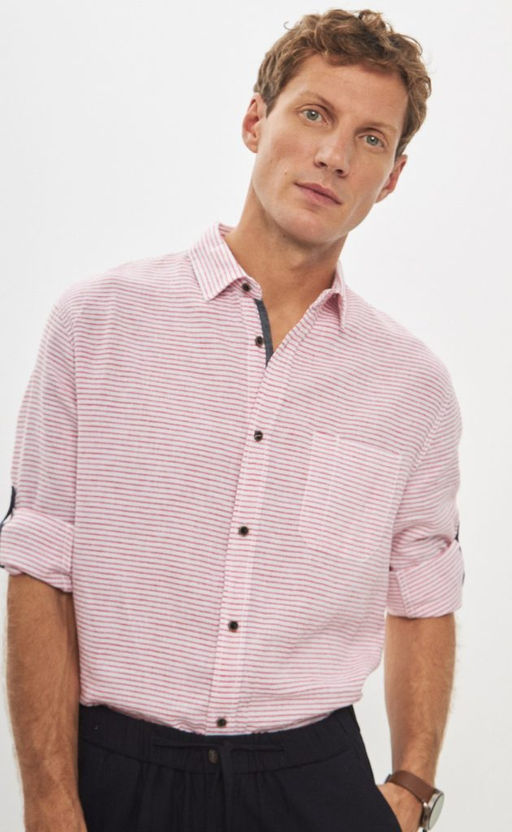 Рубашка д/р лен P411-0489 red