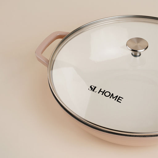 Сковорода-Вок SL Home, 3.1 л, d=31 см, h=8.5 см, с эмалированным покрытием, индукция, чугун, бежевая