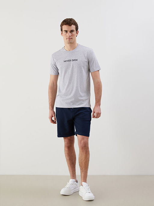 Bisiklet Yaka K?sa Kollu Bask?l? Penye Erkek Ti??rt