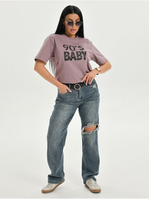 Футболка "Девяносто" пудра женская