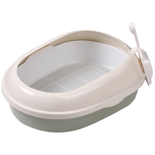 Туалет P541A для кошек овальный с бортом (совок и сетка в комплекте), оливковый, 500*370*170мм