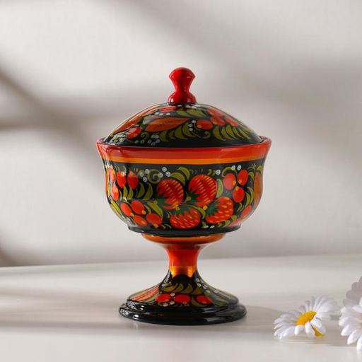 Конфетница с крышкой на ножке Секрет, дерево, хохлома - Simaland фото 5