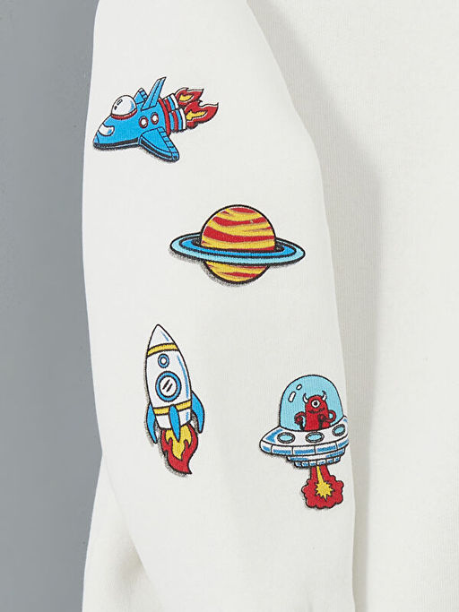 Bisiklet Yaka Bask?l? Erkek ?ocuk Sweatshirt