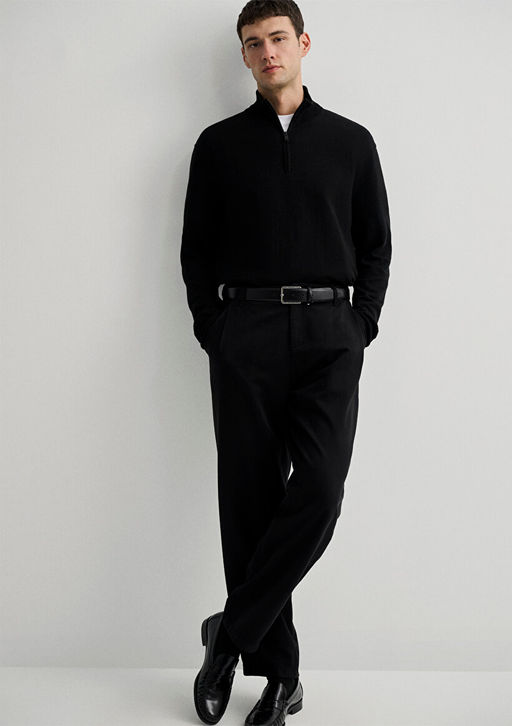 Yar? Fermuarl? Dik Yaka Siyah Kazak - Mavi фото 2