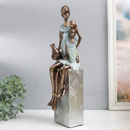 Фигурка полистоун «Африка. Мать и ребёнок», серебро 11.5×12×41 см