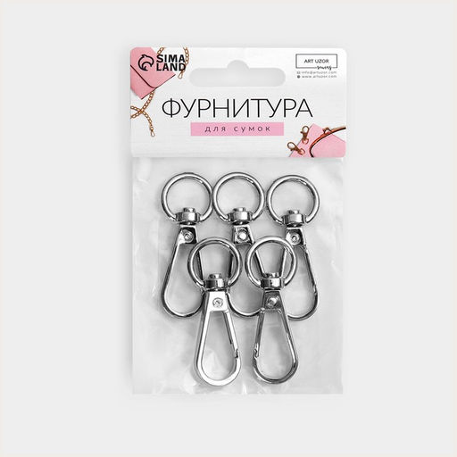 Цена за 2 шт. Карабин металлический, 48 18 мм / 13 2,2 мм, 5 шт, цвет серебряный - Арт узор фото 4