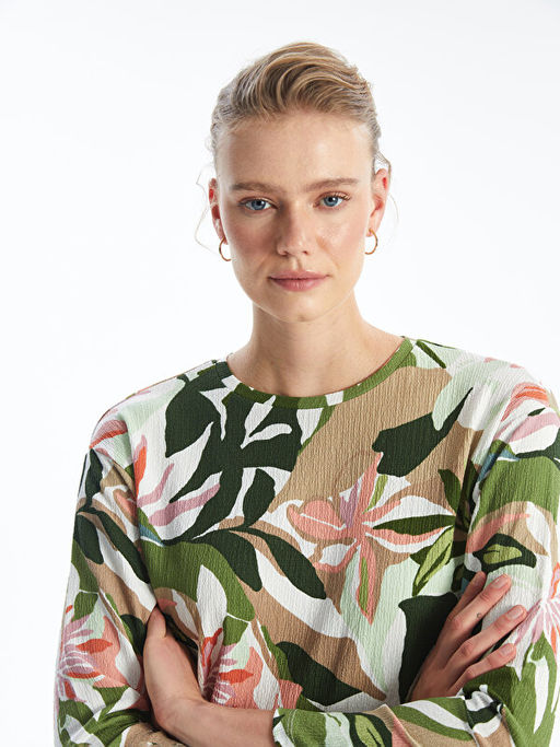 Bisiklet Yaka Desenli Kad?n Sweatshirt Tunik