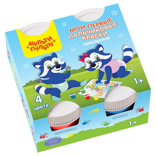 Краски пальчиковые Мульти-Пульти "Сенсорные" 4цв., 140мл. (ПК_64325) 1+