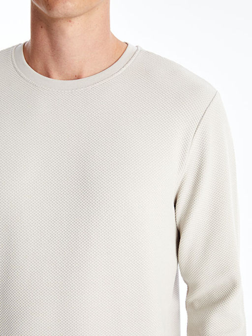 Bisiklet Yaka Uzun Kollu Erkek Dokulu Sweatshirt - Waikiki фото 3