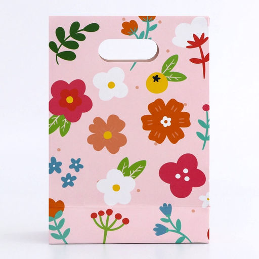 Цена за 5 шт. Подарочная коробка - пакет, упаковка с вырубной ручкой, Летние цветы, 14?6?21 см