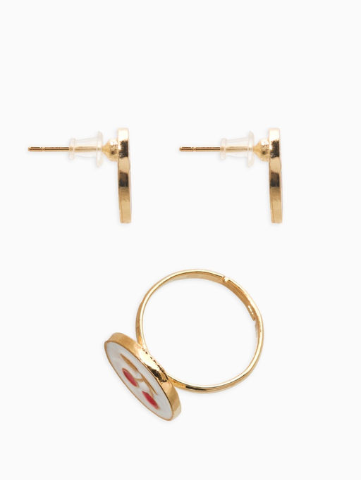 Набор детский «Выбражулька. Вишня», 3 предмета: кулон, кольцо, серьги, бело-красный в золоте