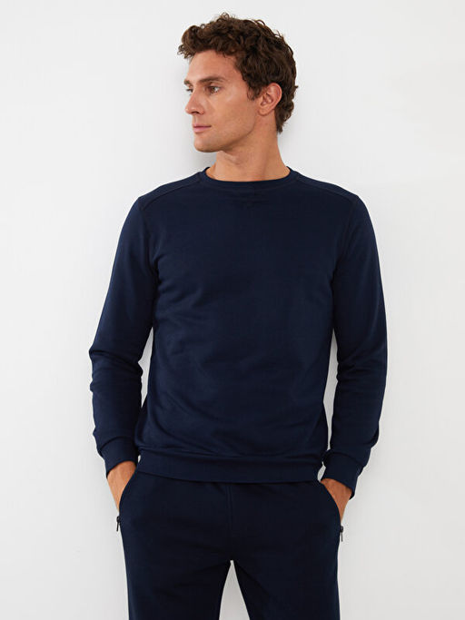 Bisiklet Yaka Uzun Kollu Erkek Kal?n Sweatshirt