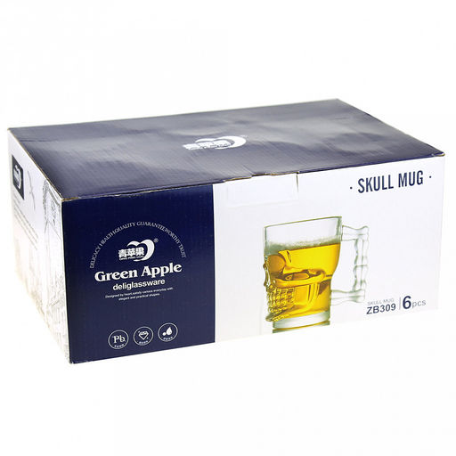 Кружка для пива стеклянная Череп 540мл, д9,4см h13см (Китай) Цена указана за штуку. В подарочной коробке 6 штук. - Домашняя Мода фото 4