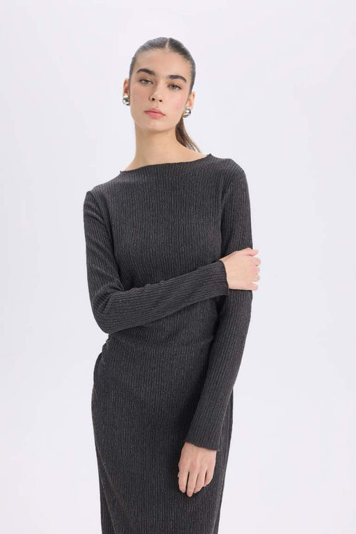 Bodycon Bodycon Полуводолазка Базовый прямой свитер Платье миди с длинными рукавами - Defacto фото 6