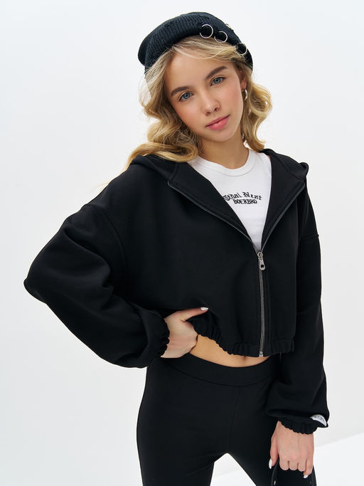 Черная укороченная толстовка для девочки - Kogankids фото 13