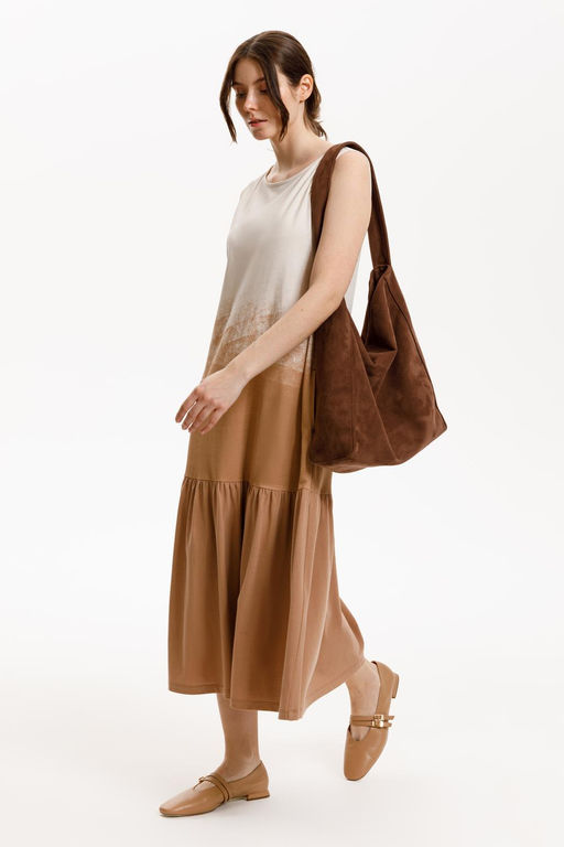 ЕВТ 5081/светлый беж,охра коричневая платье жен