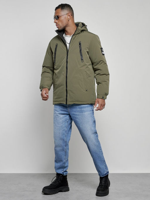 Куртка спортивная мужская зимняя с капюшоном цвета хаки 8360Kh - Wonderrman фото 3