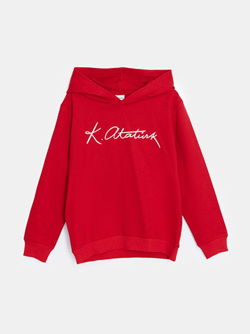 Kap??onlu Atat?rk ?mza Bask?l? Erkek ?ocuk Sweatshirt