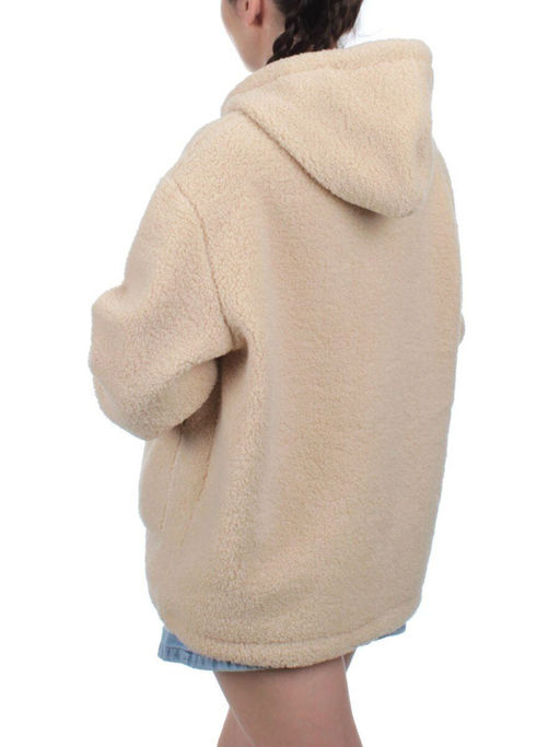 1003 BEIGE Куртка плюшевая демисезонная (65% хлопок, 35% полиэстер) оверсайз 44-54