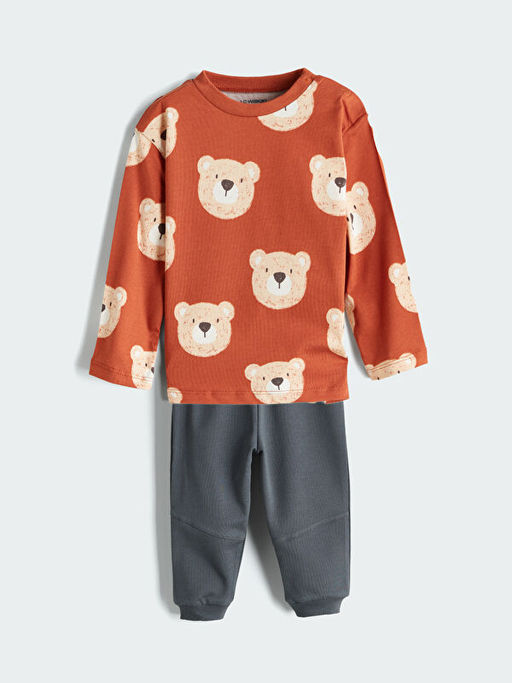 Bask?l? Erkek Bebek Ti??rt ve Pantolon 2li