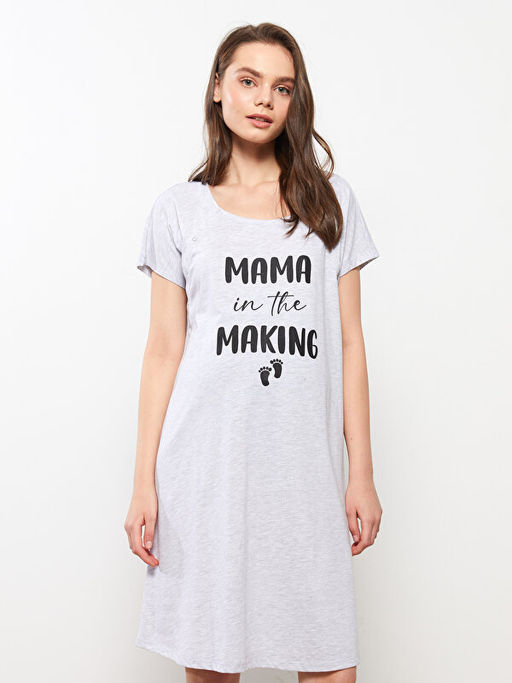 Bisiklet Yaka Bask?l? K?sa Kollu Hamile Gecelik