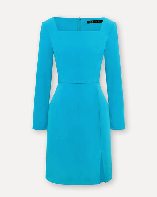 Синее платье с длинным рукавом - Incity фото 6