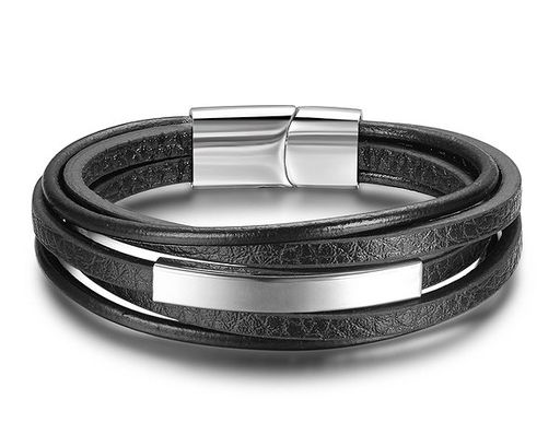 Браслет из кожи и стали, ALB47