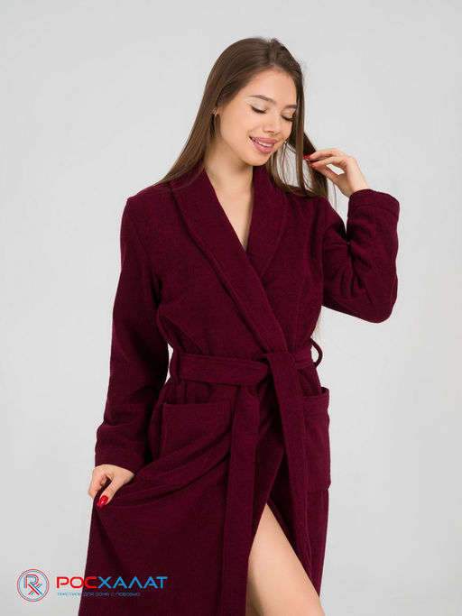 Женский махровый халат с шалькой темно-бордовый МЗ-02 (122) - Росхалат фото 9