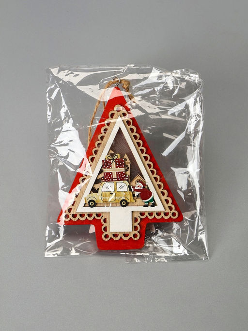 Ёлочная игрушка Ёлка с Дедом Морозом и машиной, 12.5х9.5х1.5 см, от батареек, свечение тёплое белое - Luazon lighting фото 6