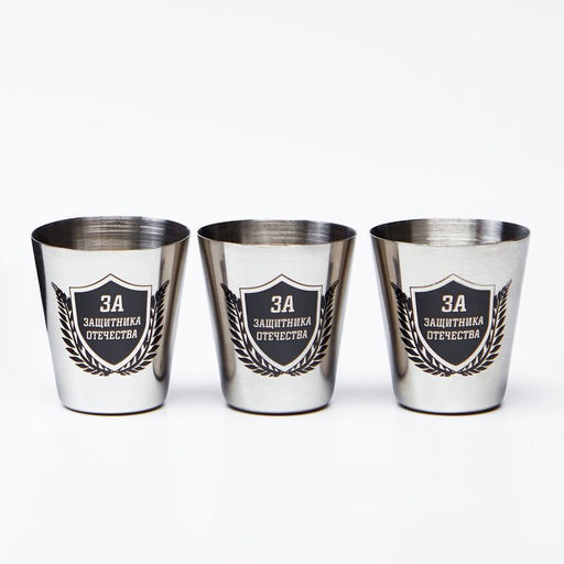 Стопки в чехле За защитника отечества: нержавеющая сталь, набор 3 шт. ? 30 мл