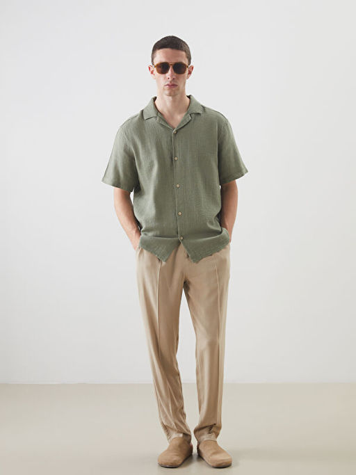 Regular Fit K?sa Kollu Erkek Dokulu G?mlek