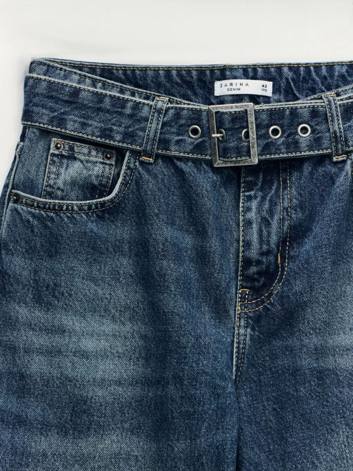 Джинсы wide leg с декоративными складками и поясом / Zarina  фото 3
