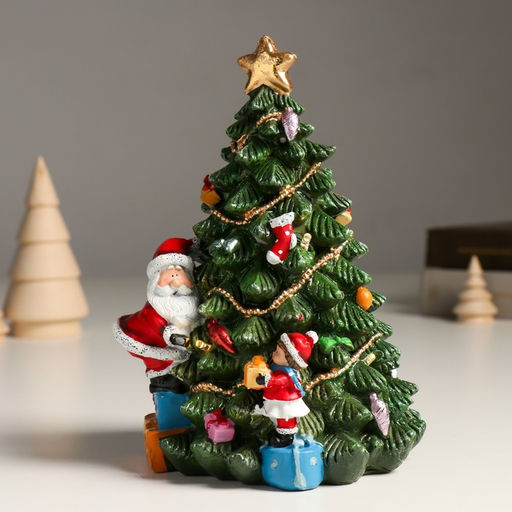 Фигурка светящаяся «Дед Мороз с помощником наряжают ёлочку», 13.5×13×17.5 см