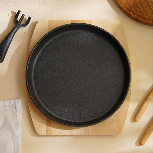 Сковорода чугунная на деревянной подставке SL Home, d=25 см, h=3 см, чёрная