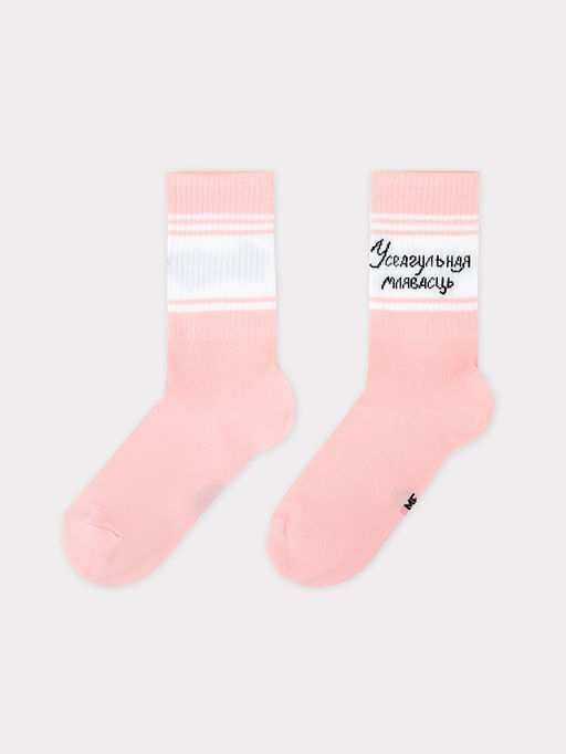 Цена за 5 пар! Носки женские розовые с рисунком в виде надписи Усеагульная млявасць... - Mark formelle фото 3