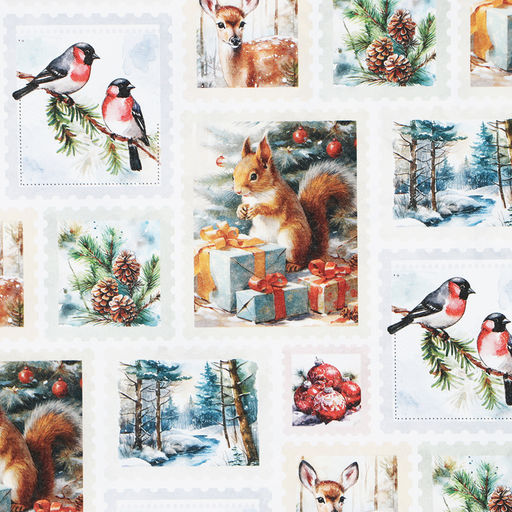 Цена за 10 шт. Упаковочная бумага на новый год, двухсторонняя крафтовая «Новогодние марки», 70×100 см