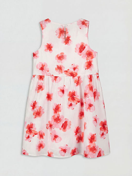 Bisiklet Yaka ?i?ekli K?z ?ocuk Poplin Elbise