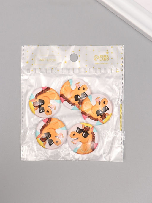 Цена за 10 шт. Кабошон стекло для творчества «Круг. Крутой конь», 3×3 см