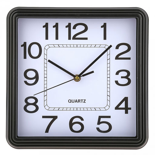 Часы настенные Сигнум 23,5х23,5х4,5см (26,8х26,8см), мягкий ход, циферблат белый; цифры крупные арабские, черный; корпус пластик, черный; в коробке (Китай)