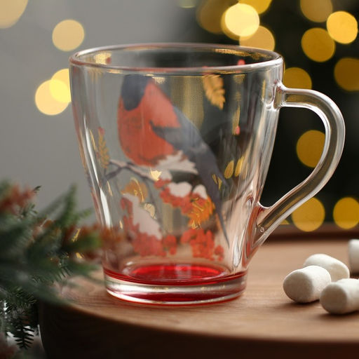 Кружка стеклянная новогодняя Дорого внимание «Снегирь», 300 мл
