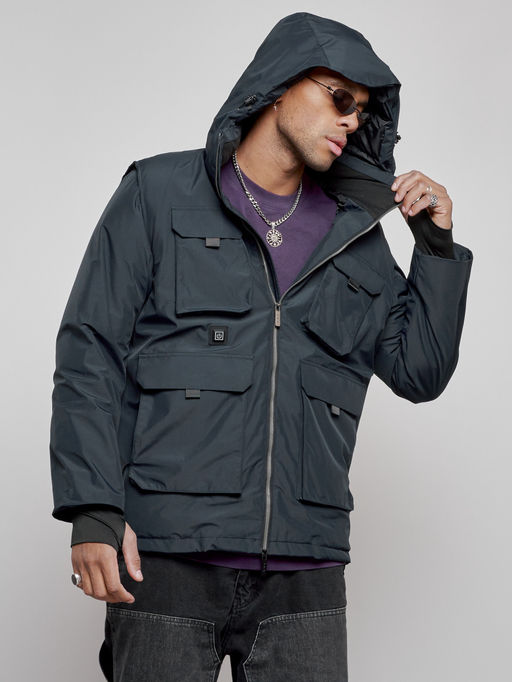 Куртка - жилетка трансформер с подогревом 2 в 1 мужская зимняя темно-синего цвета 6668TS - Mtforce фото 30