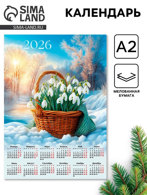 Цена за 20 шт. Календарь 2026 настенный «Подснежники», А2